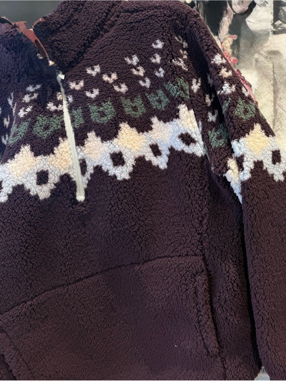 Plush Half-Zip Turtleneck Sweater in Deep Plum with Fair Isle Detail